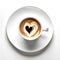 Heart Latte In White Coffee Cup On White