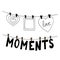 Heart, letters moments and frame hang on clothespins on a thread sketch hand drawn doodle. template poster, card, decor, ,