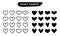 Heart line and silhouette icons isolated on white. Vector set