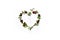 Heart lined with twigs with leaves fresh berries cranberries. On a white texture background. With one empty stem on top