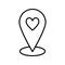 Heart location line icon. Pin with heart vector illustration isolated on white. Map location with heart outline style