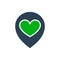 Heart with location mark, love direction colored icon. Location of charity, donation, friendship symbol
