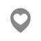 Heart with location mark, love direction gray icon. Location of charity, donation, friendship symbol