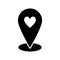 Heart location solid icon. Pin with heart vector illustration isolated on white. Map location with heart glyph style