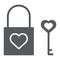 Heart lock glyph icon, valentine and holiday, love lock sign, vector graphics, a solid pattern on a white background