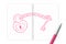 Heart lock and key chain love couple symbol hand drawing by pen sketch pink color with notebook, valentine concept design