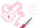Heart lock and key chain love couple symbol hand drawing by pen sketch pink color, valentine concept design