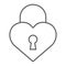 Heart lock thin line icon, love and padlock, love lock sign, vector graphics, a linear pattern on a white background.