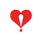 Heart logo with an exclamation point incorporated into design. Love, dating, or valentine concept.