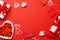 Heart lollipops: Sweet treats on a red backdrop with text space