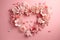 heart love day card rose pink spring valentine wedding flower background. Generative AI.