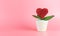 Heart love flower pot on pink