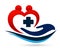 Heart love medical health care cross family care hand logo vector icon