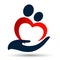 Heart love medical health couple hand care family care hand logo vector icon