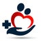 Heart love medical health hand care cross family care hand logo vector icon