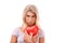 Heart, love and portrait of sad woman with red object, romantic product or emoji icon for Valentines Day holiday. Broken