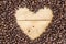 Heart love space coffee beans on wood