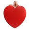 Heart, love and studio portrait of woman with big red object, romantic product or emoji icon for Valentines Day holiday