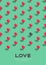 Heart love symbol 3D isometric pattern, Valentine`s Day concept poster and banner vertical design illustration isolated on green