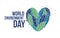 Heart made of blue and green leaves and World Environment Day lettering written with elegant calligraphic font. Ecology