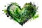 Heart made of green plants. Ecology concept, love for nature. Watercolors