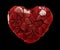 Heart made of plastic shards red color isolated on black background. 3d