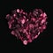 Heart made of rose petals isolated on black background.