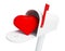 Heart in the mailbox Graduation hat question mark on a white background 3D illustration, 3D rendering