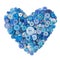 Heart of many different blue buttons.