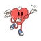 Heart mascot retro cartoon character with a beating heart. Cute groovy cartoon cupid mascot for valentines day greeting