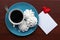 Heart message and cup of coffee