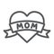 Heart with mom inscription line icon, love and mother, love mom tatoo sign, vector graphics, a linear pattern on a white