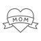 Heart with mom inscription thin line icon, love and mother, love mom tatoo sign, vector graphics, a linear pattern on a