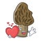With heart morel mushroom mascot cartoon