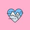 Heart mountains line icon