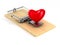 Heart in mousetrap. Isolated 3D