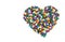 Heart from of multi-colored plastic tags of clothing sizes for a store