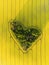 Heart of a nature, aerial view of heart shaped forest among yellow colza field