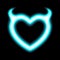 Heart neon or blue glow radiant effect of love with Devil horns for Valentines day Halloween. Holiday design, night love.