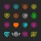 Heart neon icon set