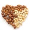 Heart nut. Cashew, almond, hazelnut. Healthy vegetarian food