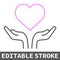 Heart in open hands color line icon, lgbt and heart, free love sign vector graphics, editable stroke linear icon, eps 10