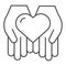 Heart in open hands thin line icon. Love in arms vector illustration isolated on white. Help outline style design