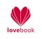 Heart open like a book or brochure with spread pages vector logo or icon, love letter or literature novel about romantic story