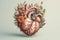 Heart organ with flowers. 3D illustration. Vintage style toned generative ai