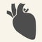 Heart organ solid icon. Human heart with aorta and arteries glyph style pictogram on white background. Medical health