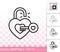 Heart padlock key simple black line vector icon