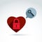 Heart Padlock lock and Key conceptual icon, unlock my heart, unlock your feelings, free your heart, safe from feelings, vector con