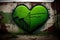 Heart painted in green on a rusty metal wall