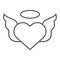 Heart with pair of wings thin line icon. Valentines heart vector illustration isolated on white. Angel heart outline